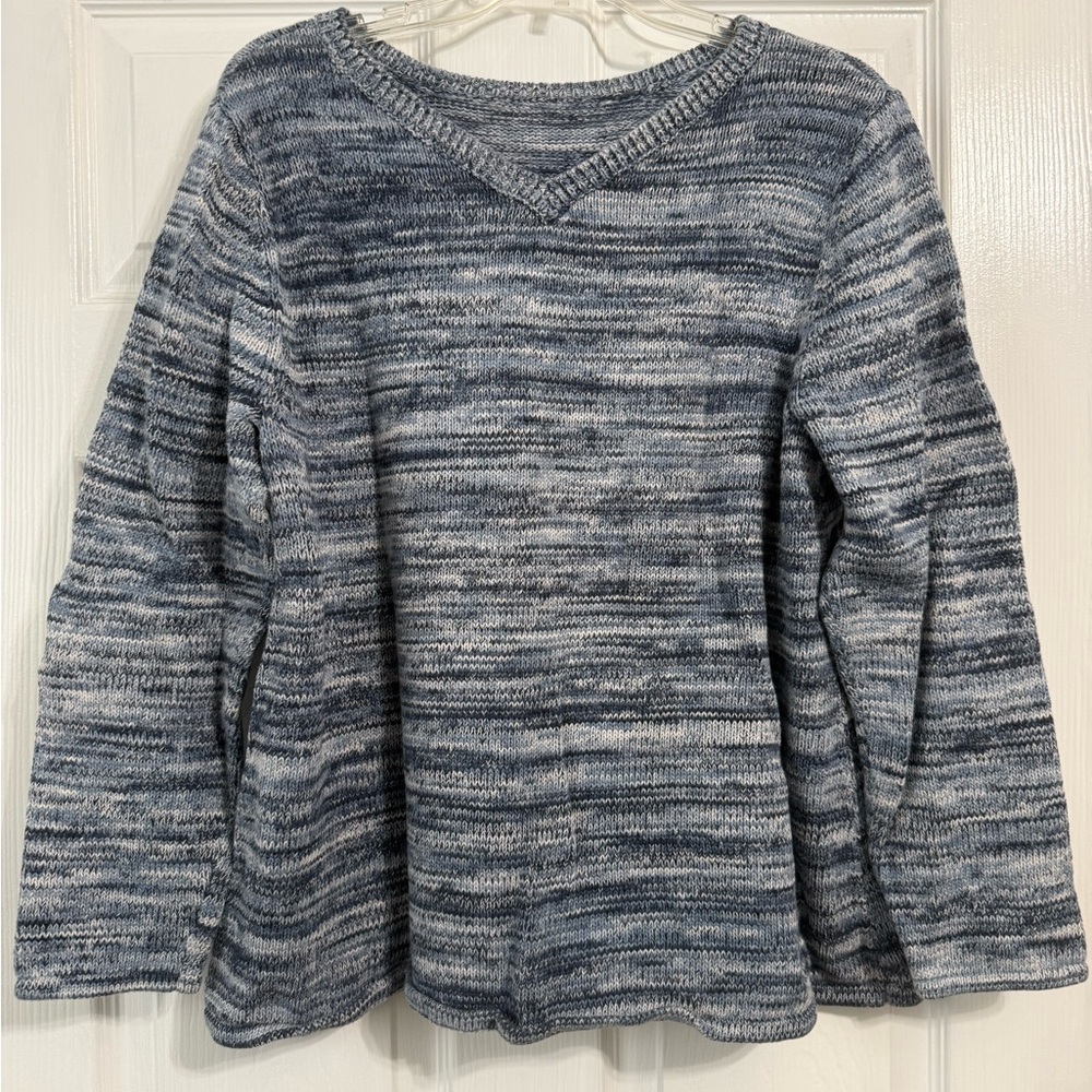 J. Jill Marbled Blue V-Neck Sweater